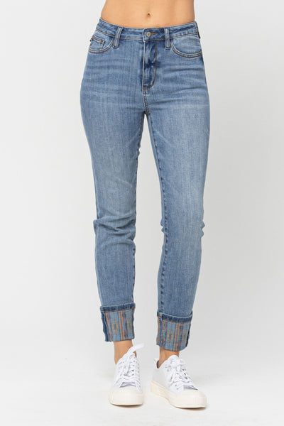 Judy Blue Print Cuff Jeans