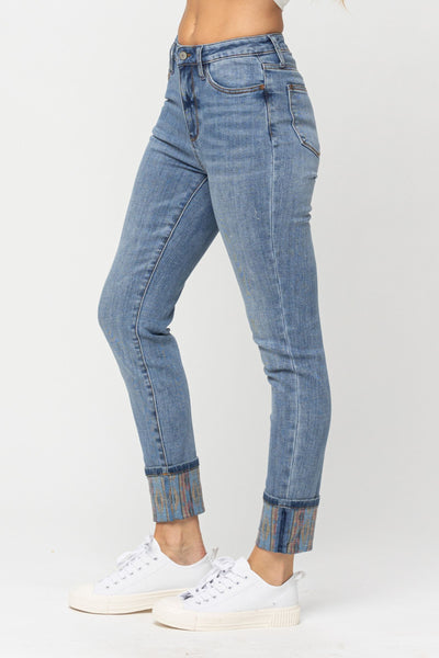 Judy Blue Print Cuff Jeans